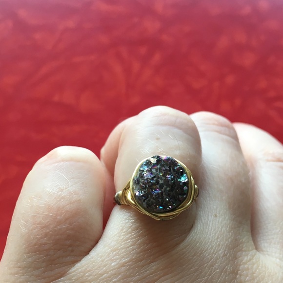 Handmade Purple Sparkle Druzy Ring Size 7 - Picture 2 of 6
